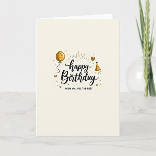 Cartão de Aniversário Elegante com Letra Dourada
