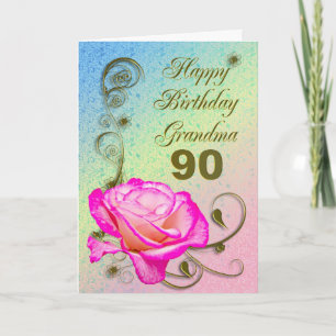 Cartão de aniversário Elegante de 90 de rosa par