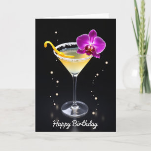 Cartão de Aniversário Elegante de Orquídea com Mar