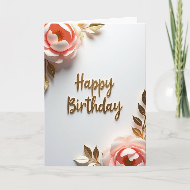 Cartão de Aniversário Elegante Rosa (Frente)