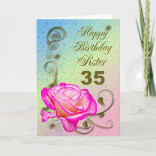 Cartão de aniversário Elegante rosa 35 para Irm