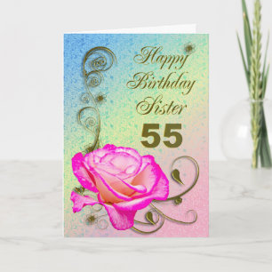 Cartão de aniversário Elegante rosa 55 para Irm