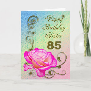 Cartão de aniversário Elegante rosa 85 para Irmã