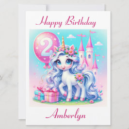 Cartão de Aniversário Elegante Unicorn de 2 Anos