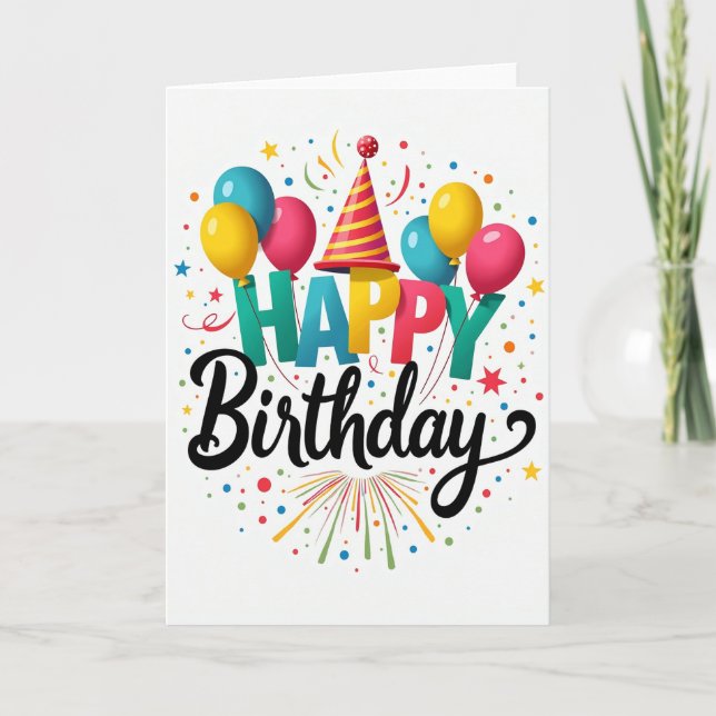 Cartão de Aniversário em Bloco Vibrante (Frente)