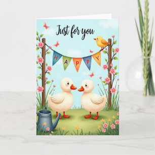 Cartão de aniversário encantador de aves aquáticas