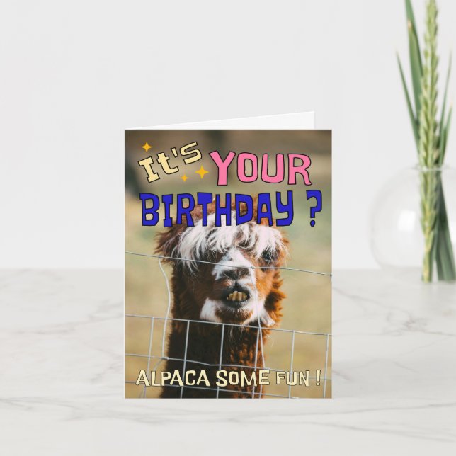 Cartão de Aniversário Engraçado Alpaca - Humor Com (Frente)