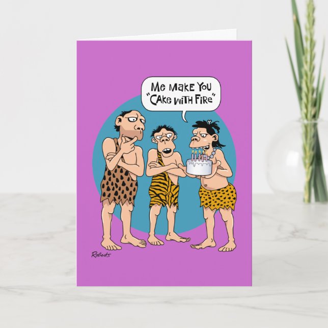Cartão de Aniversário Engraçado "Bolo com Fogo" (Frente)
