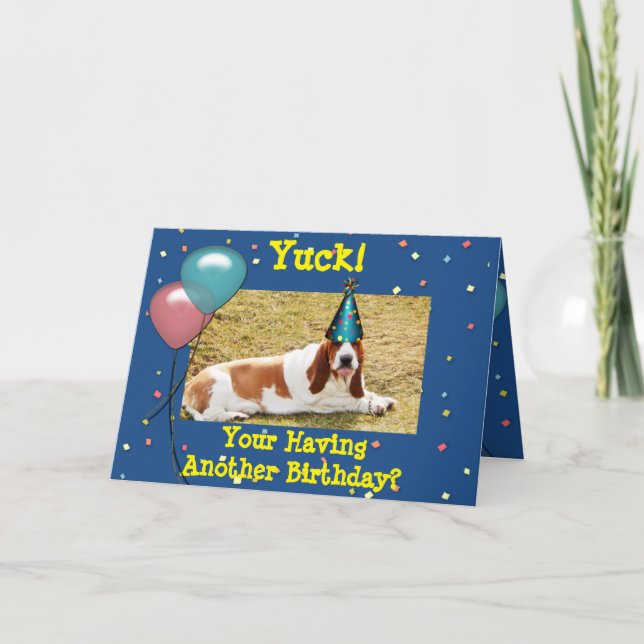 Cartão de aniversário engraçado com basset Hound (Frente)