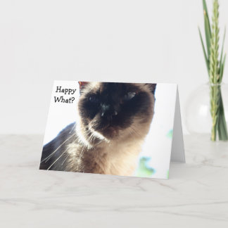 Cartão de aniversário engraçado com Cat: Feliz o q