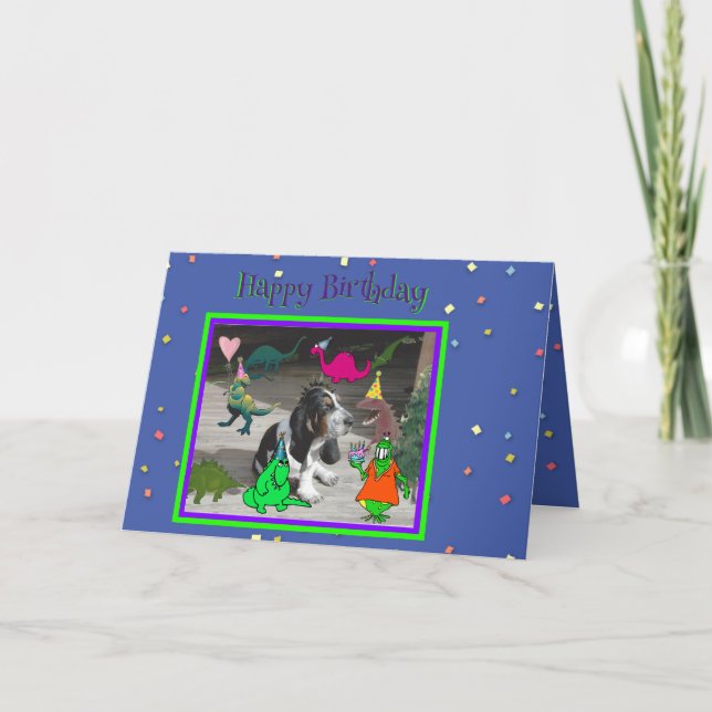 Cartão de Aniversário Engraçado com Dinossauros e  (Frente)
