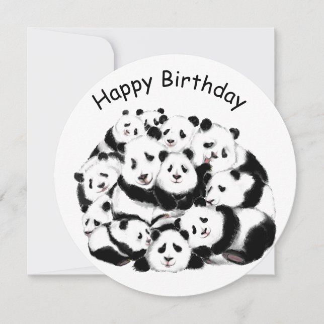 Cartão de Aniversário Engraçado com Pandas Feliz (Frente)