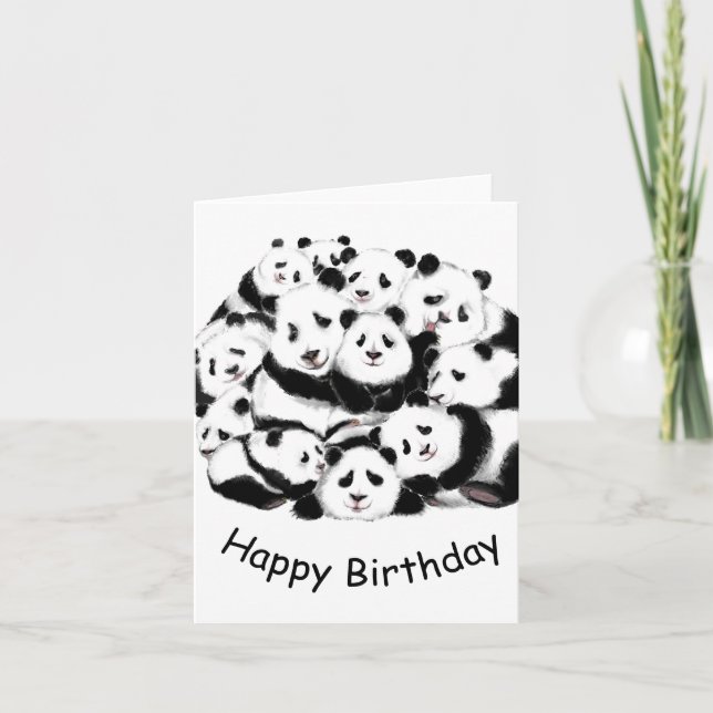 Cartão de Aniversário Engraçado com Pandas Feliz (Frente)