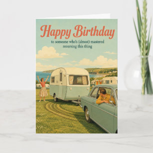 Cartão de aniversário engraçado de caravana a recu