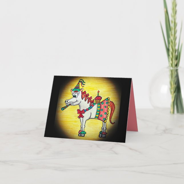 Cartão de Aniversário Engraçado de Cavalo (Frente)