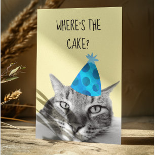 Cartão de Aniversário Engraçado de Gato Onde está 