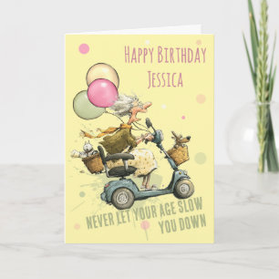 Cartão de aniversário engraçado de scooter de mobi