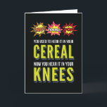 Cartão de aniversário engraçado do envelhecimento<br><div class="desc">As palavras, "pressão, Crackle, pop" no estilo cómico colorido borbulham e as explosões fazem o título para este cartão engraçado. Debaixo de é o subtítulo, "você usou-se para ouvi-lo em seu cereal, agora você ouve-o em seus joelhos!" Dentro de tem o subtítulo: Boa vinda ao clube. HA HA. Feliz aniversario!...</div>