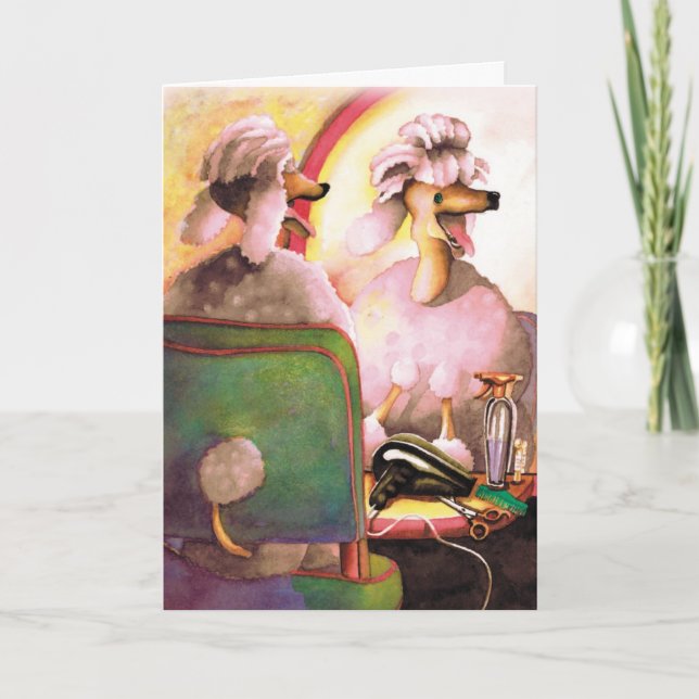 Cartão de Aniversário Engraçado Salon Poodle (Frente)