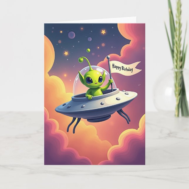 Cartão de Aniversário Espacial Doce (Frente)
