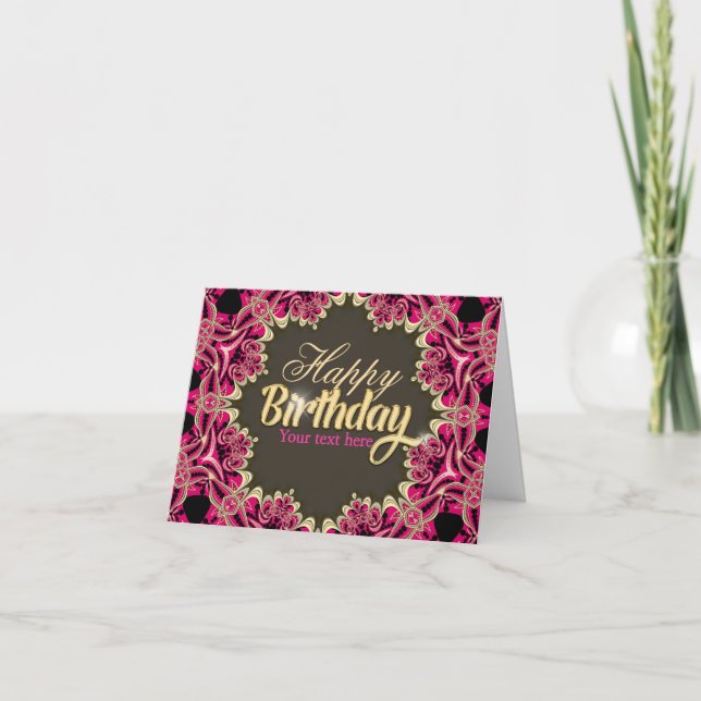 Cartão de aniversário estrela de renda fractal ros (Frente)
