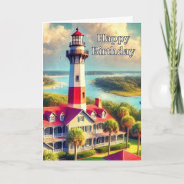 Cartão de Aniversário Farol em Aquarela