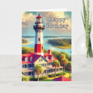Cartão de Aniversário Farol em Aquarela