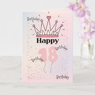 Cartão de Aniversário “Feliz 18” Coroa Rosa   Roya