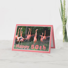 Cartão de Aniversário Feliz 50 Flamingo