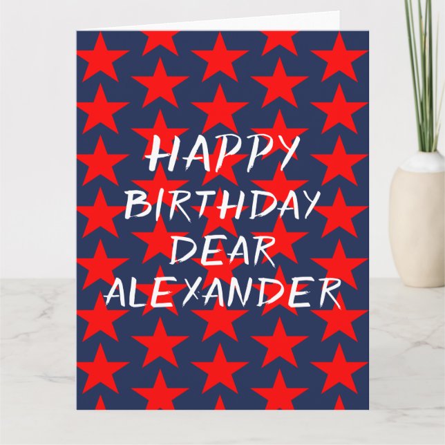 Cartão De Aniversário Feliz Azul E Vermelho (Frente)