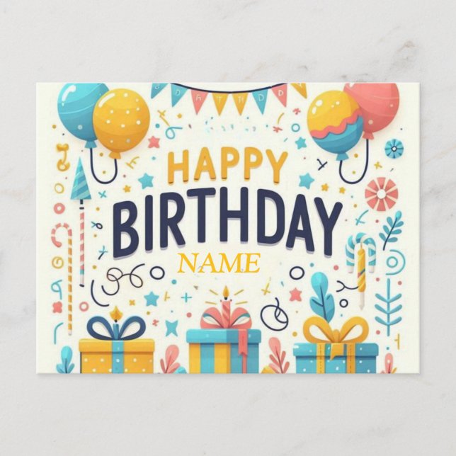 Cartão de Aniversário Feliz Colorido - Balões Fest (Frente)