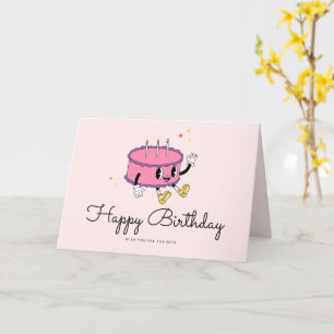 Cartão de Aniversário Feliz com Bolo Cor-de-Rosa V
