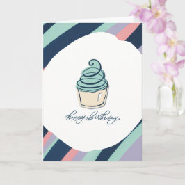 Cartão de aniversário feliz com Cupcake e faixas
