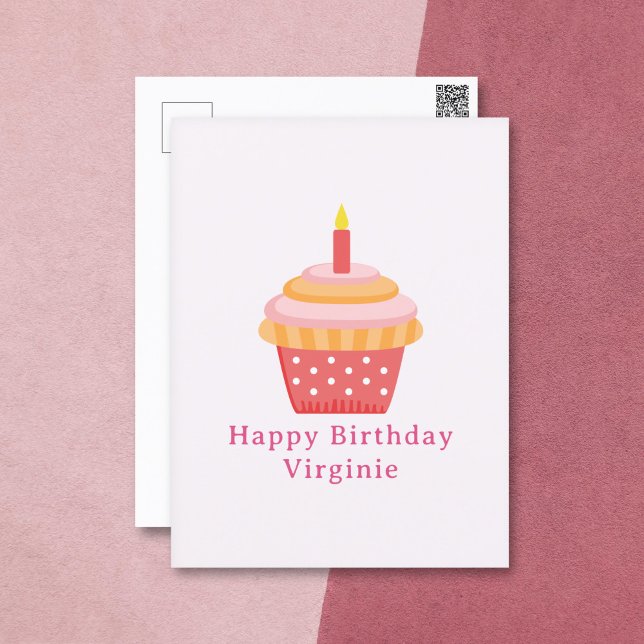 Cartão de Aniversário Feliz com Cupcake Rosa (Cupcake Happy Birthday Pink Postcard )