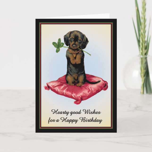 Cartão de Aniversário Feliz com Dachshund Fofo (Frente)