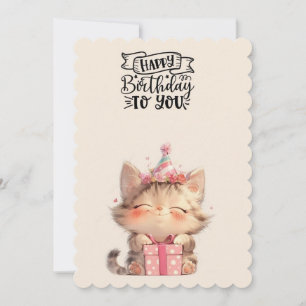 Cartão de Aniversário Feliz com Gatinho Fofo Ado