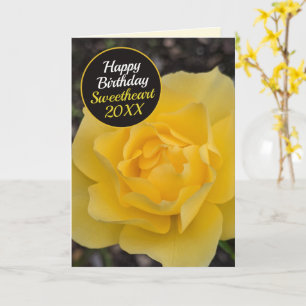 Cartão de Aniversário Feliz com Rosa Amarela Sonha