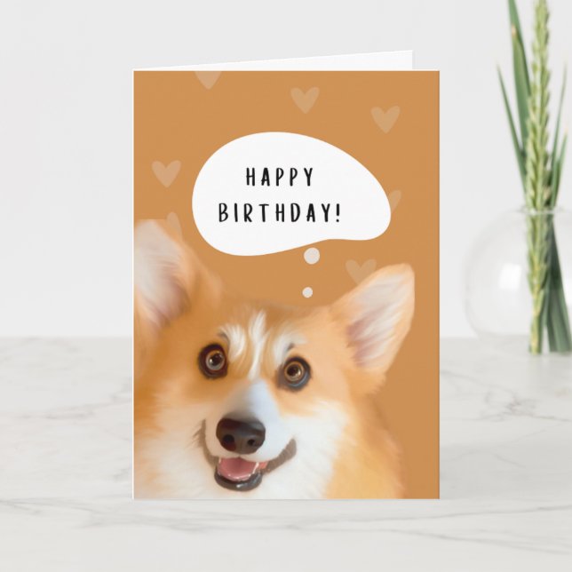 Cartão de Aniversário Feliz Corgi (ouro) (Frente)