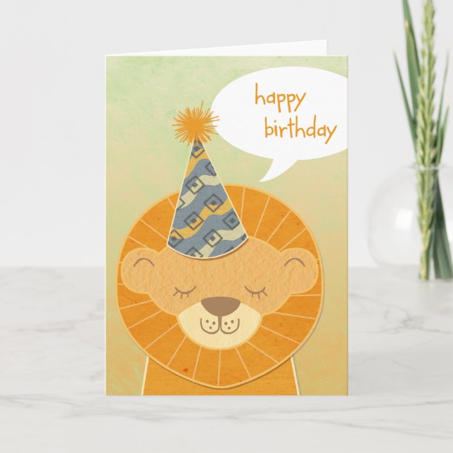 Cartão de Aniversário Feliz da Cabeça de Leão (Frente)