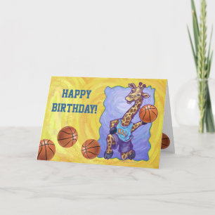 Cartão de Aniversário Feliz da Girafa de Basquete