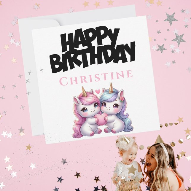 Cartão de Aniversário Feliz da Unicorn Girly (Unicorn Girly Happy Birthday Card)