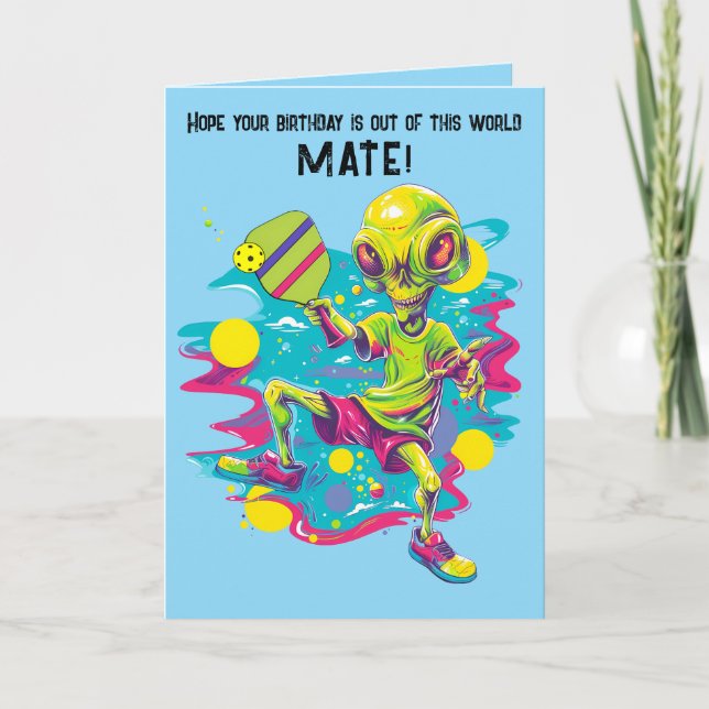 Cartão de Aniversário Feliz de Alienígena de Picle (Frente)