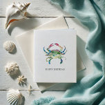 Cartão de Aniversário Feliz de Caranguejo Azul<br><div class="desc">Enviar desejos de aniversário à beira-mar com este cartão de saudação de inspiração costeira para comemorações de aniversário. Apresentando um caranguejo azul-aquarela em tons vibrantes de turquesa, verde, azul, vermelho e amarelo, este design original pintado à mão evoca o charme do mar — perfeito para amantes de praia ou um...</div>