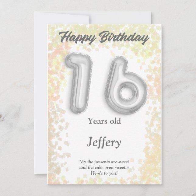 Cartão de Aniversário Feliz, de dezesseis anos (Frente)