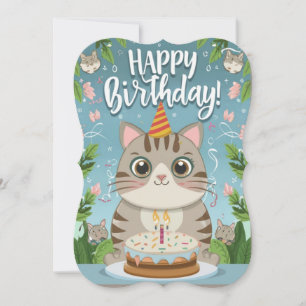 Cartão de Aniversário Feliz de Gato Feliz