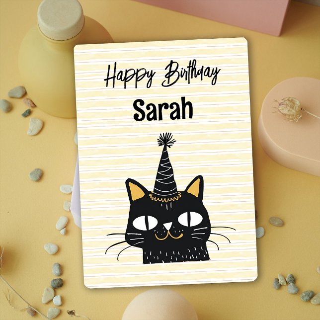 Cartão de Aniversário Feliz de Gato Negro Engraçad (Funny Cute Black Cat Happy Birthday Card)