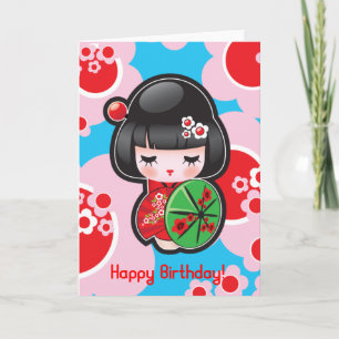Cartão de Aniversário Feliz de Kawaii