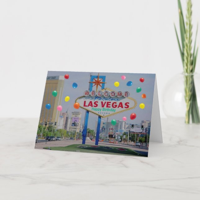 Cartão de Aniversário Feliz de Las Vegas com Balõe (Frente)