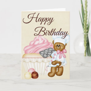 Cartão de Aniversário Feliz de Panela com Cupcake 