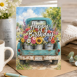 Cartão de Aniversário Feliz de Verão com Flores Rú